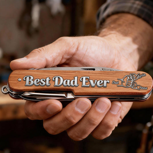Best Dad Ever - Personalized Father Pocket Knife - 8 Function Multi-Tool