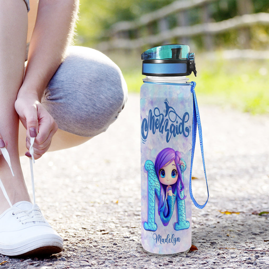 Cute Mermaid Alphabet Letter Custom Name - Personalized Mermaid Water Tracker Bottle