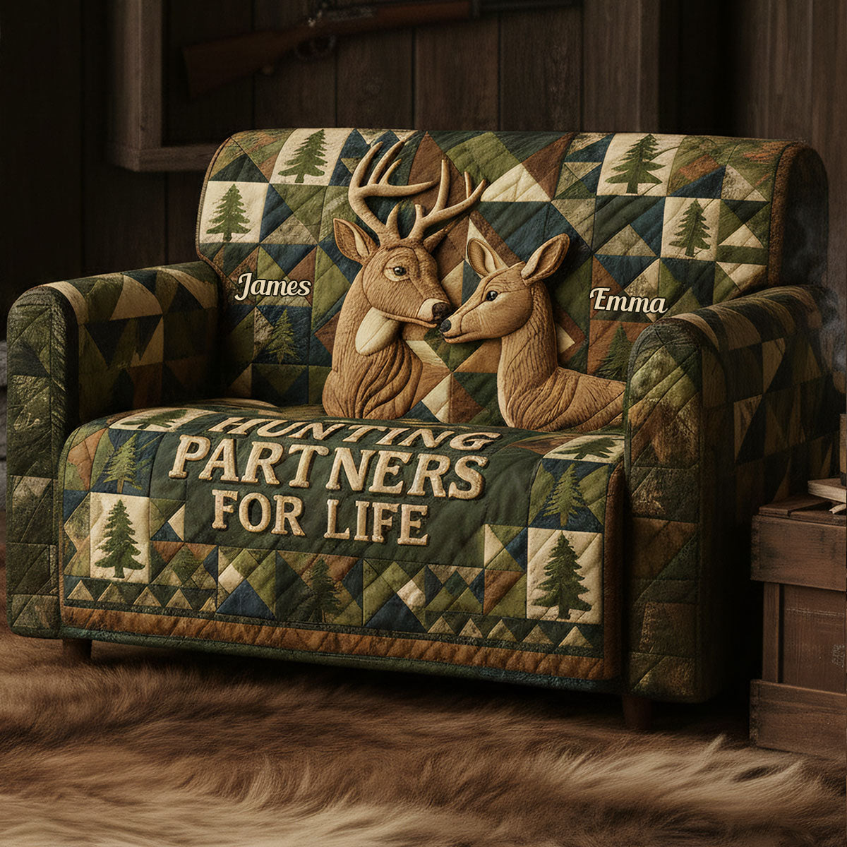 Hunting Partners For Life - Personalized Hunting Quilted Sofa/Couch Cover