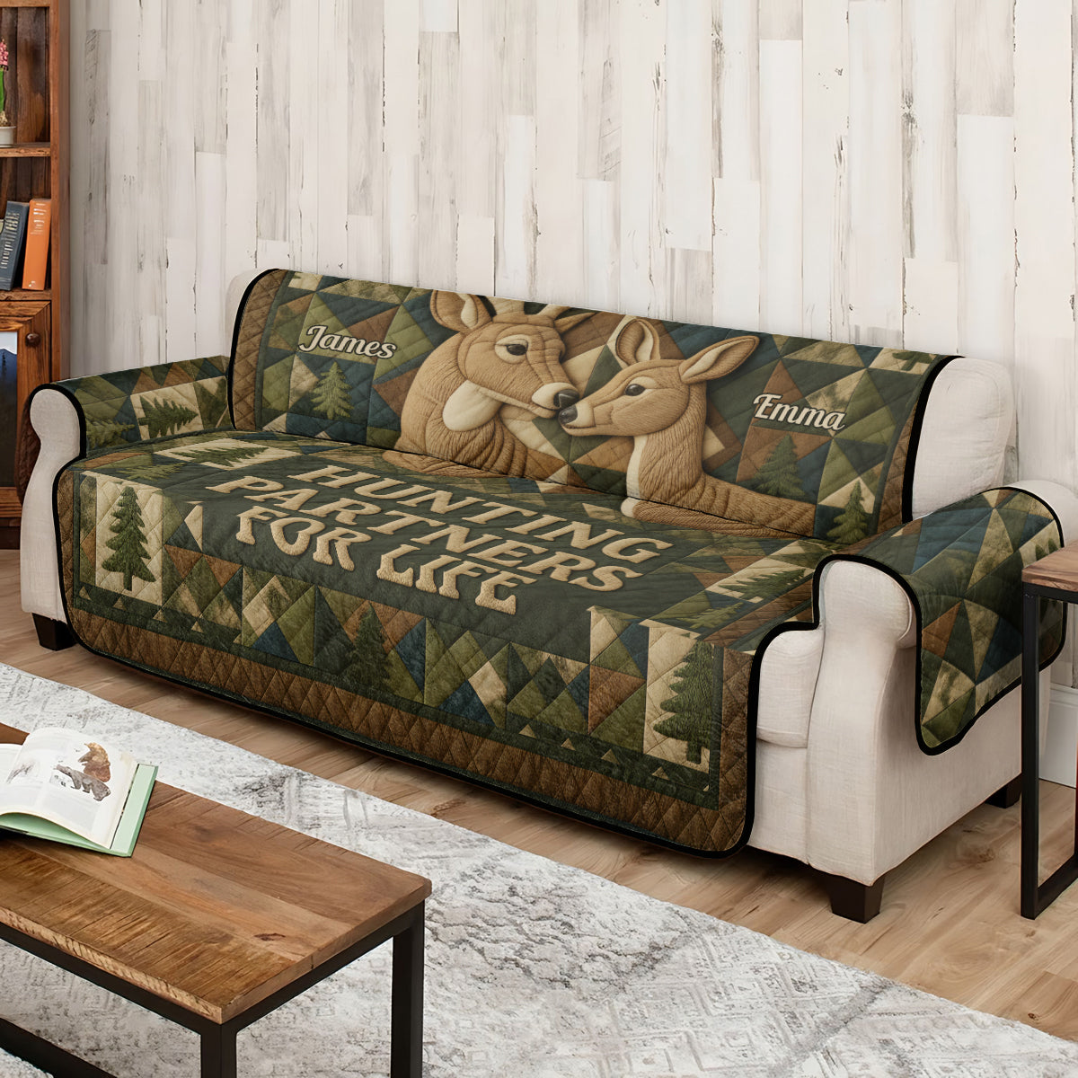 Hunting Partners For Life - Personalized Hunting Quilted Sofa/Couch Cover