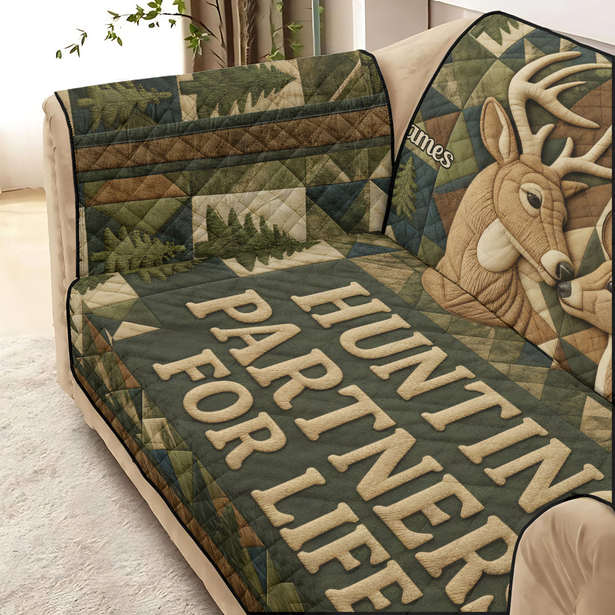 Hunting Partners For Life - Personalized Hunting Quilted Sofa/Couch Cover