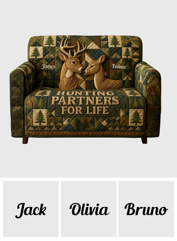 Hunting Partners For Life - Personalized Hunting Quilted Sofa/Couch Cover