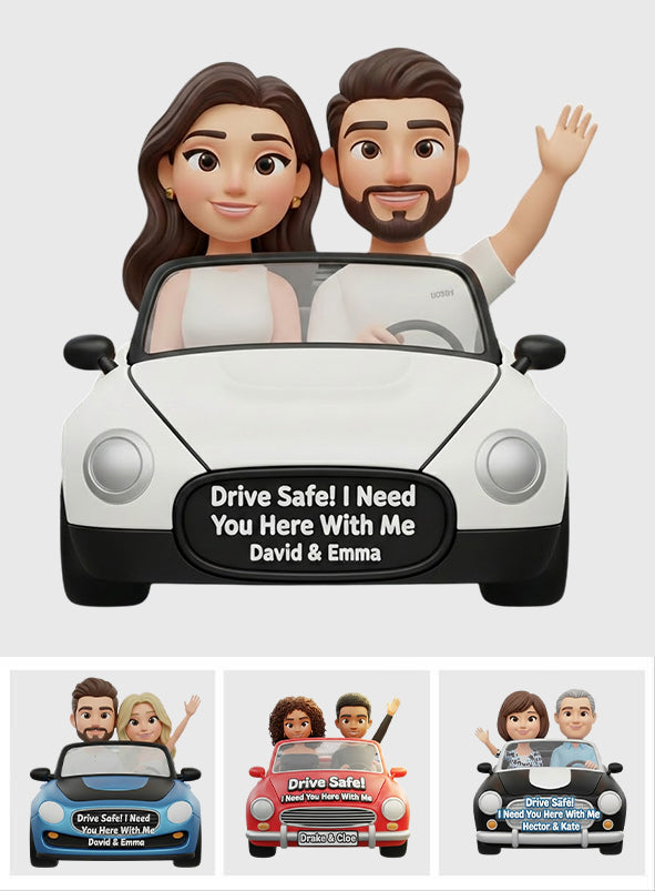 Any Photo Drive Safe! I Need You Here With Me - Personalized Couple Shaped Car Visor Clip