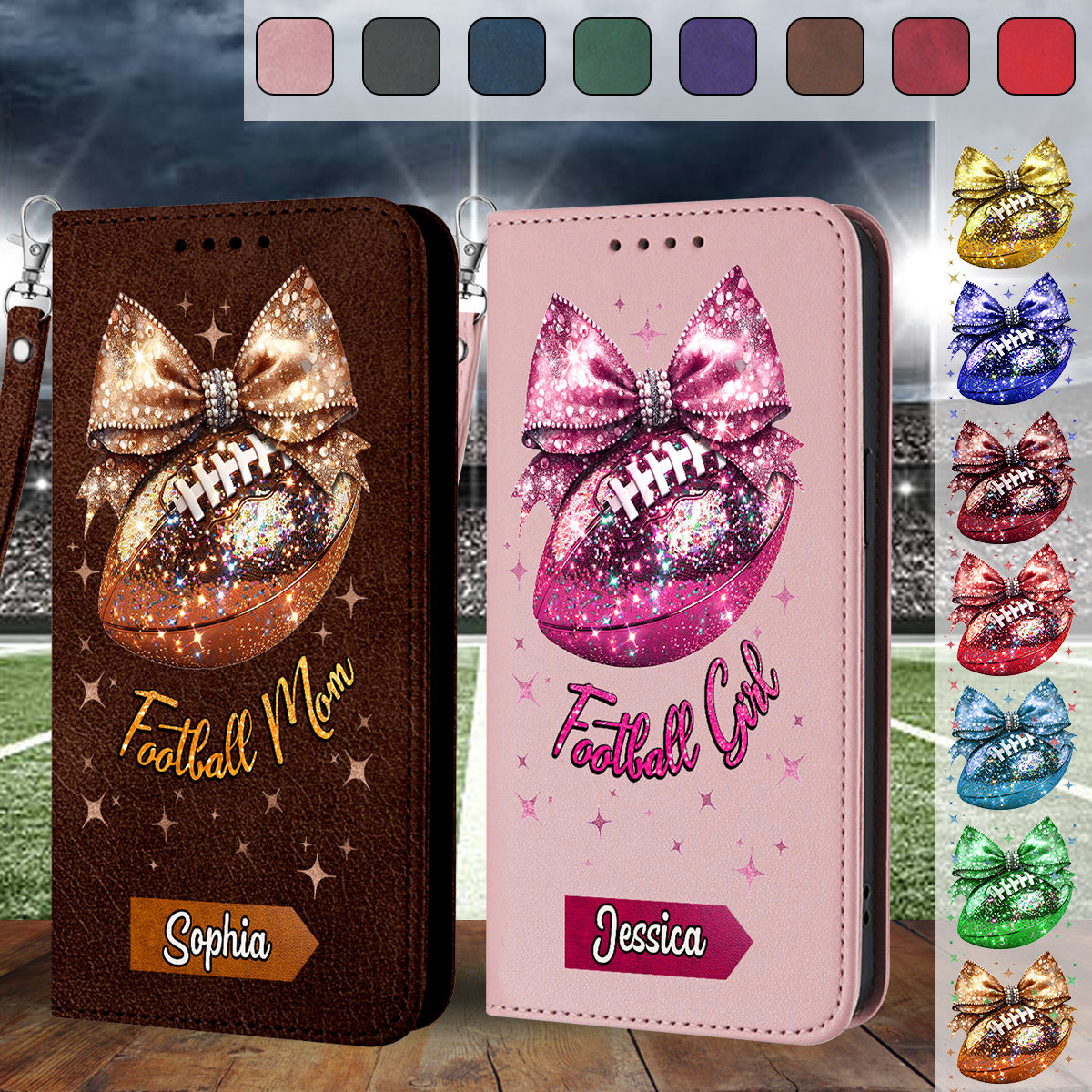 Glitter Football - Personalized Football Wallet Phone Case With Strap