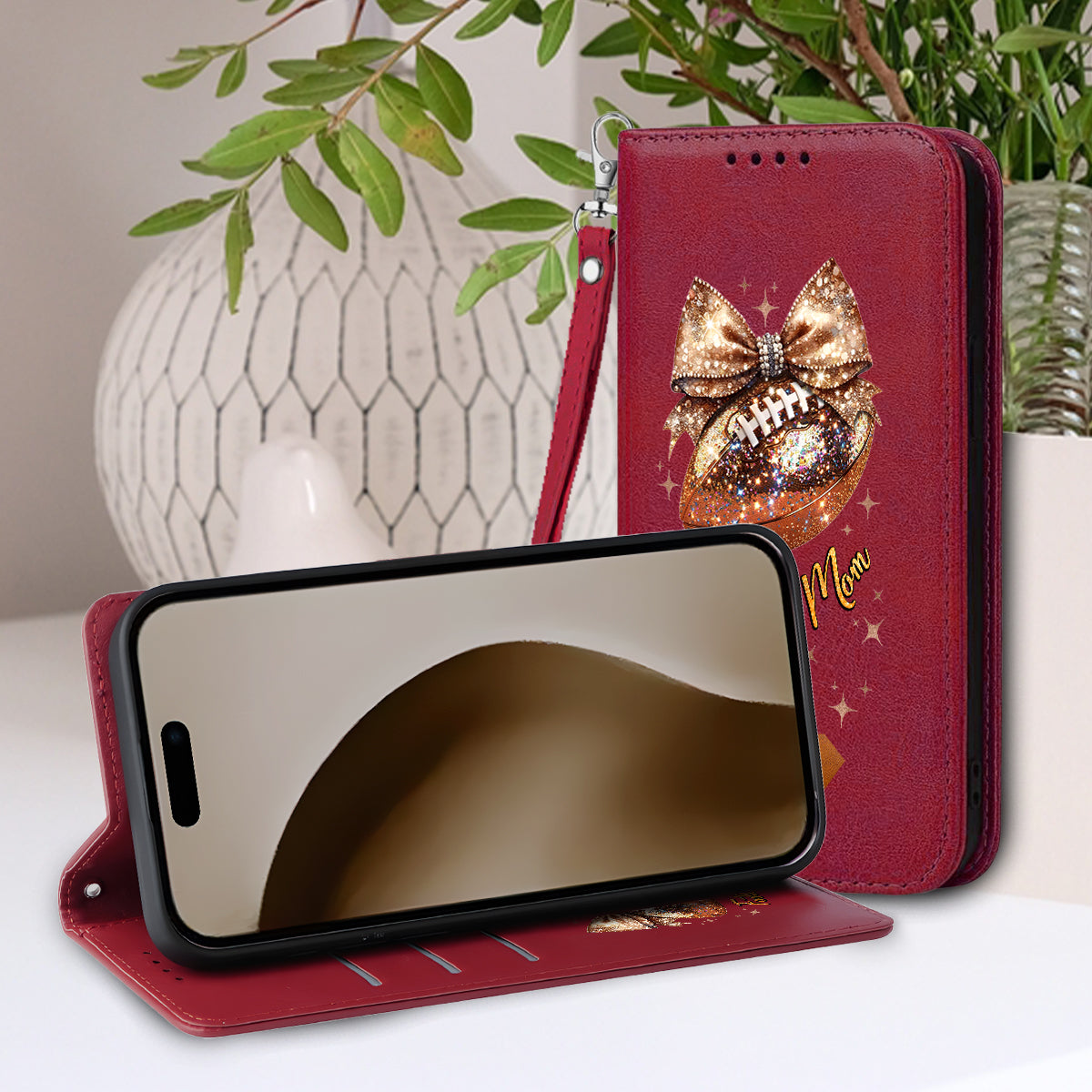 Glitter Football - Personalized Football Wallet Phone Case With Strap