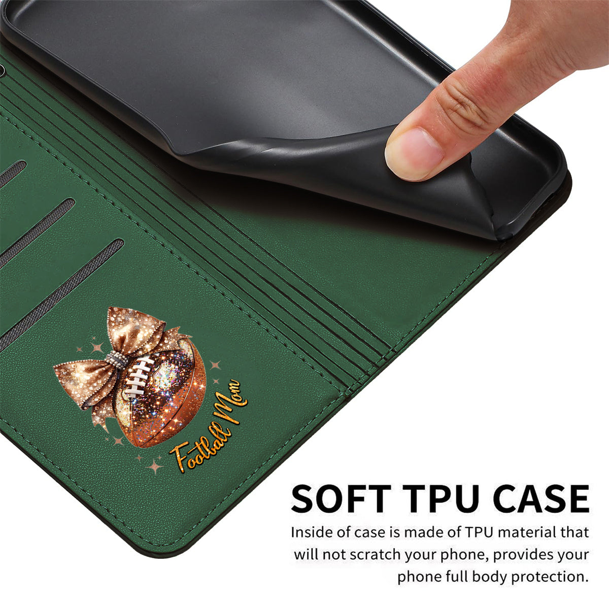 Glitter Football - Personalized Football Wallet Phone Case With Strap