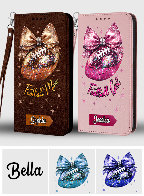 Glitter Football - Personalized Football Wallet Phone Case With Strap