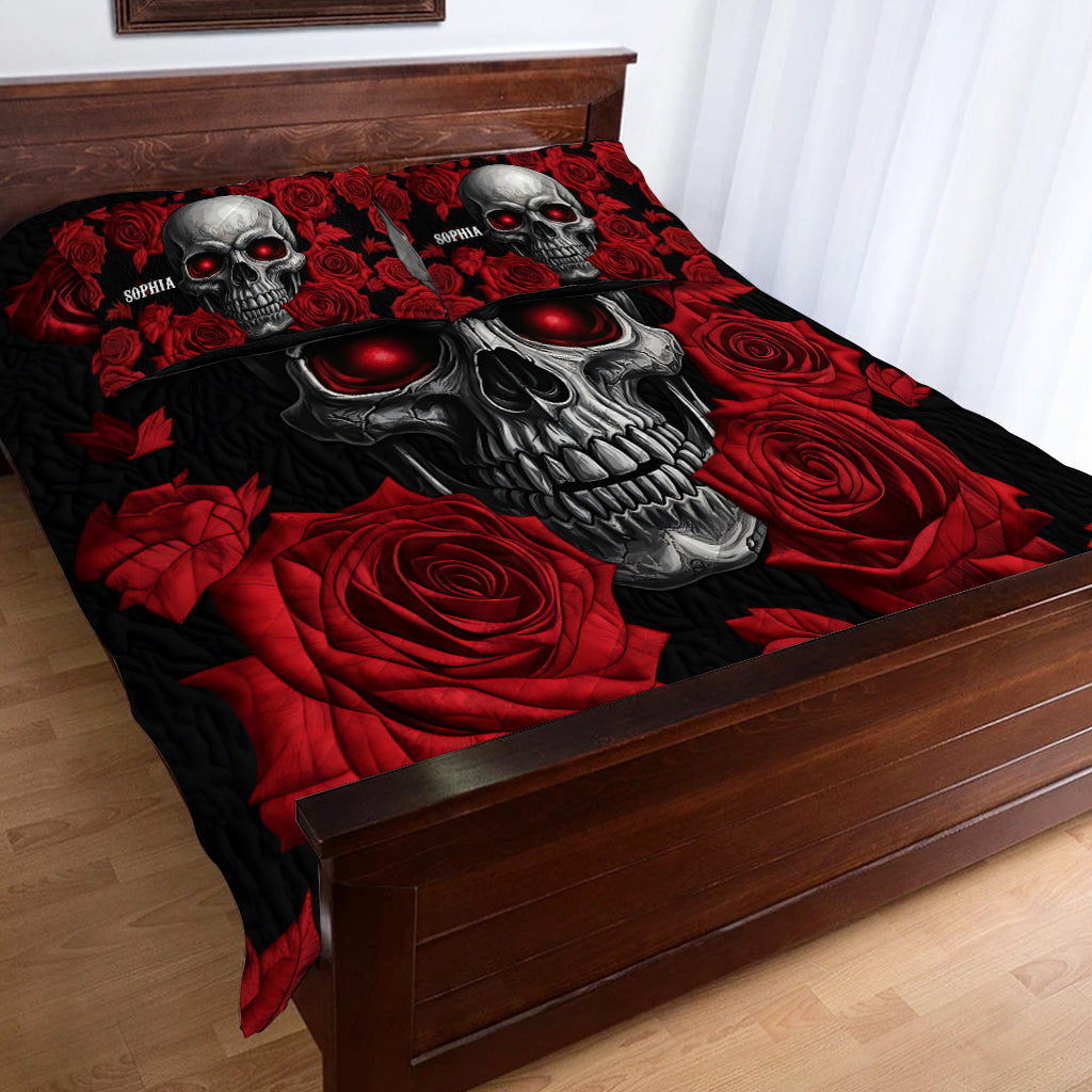 Skull and Roses - Personalized Skull Quilt Set