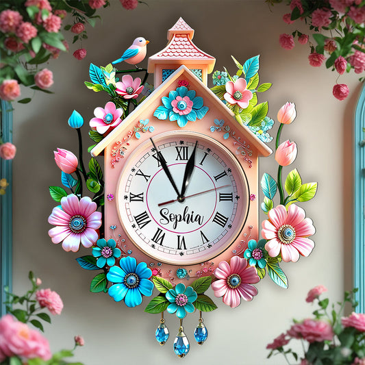 Spring Flowers - Personalized Family LED Light Wall Clock