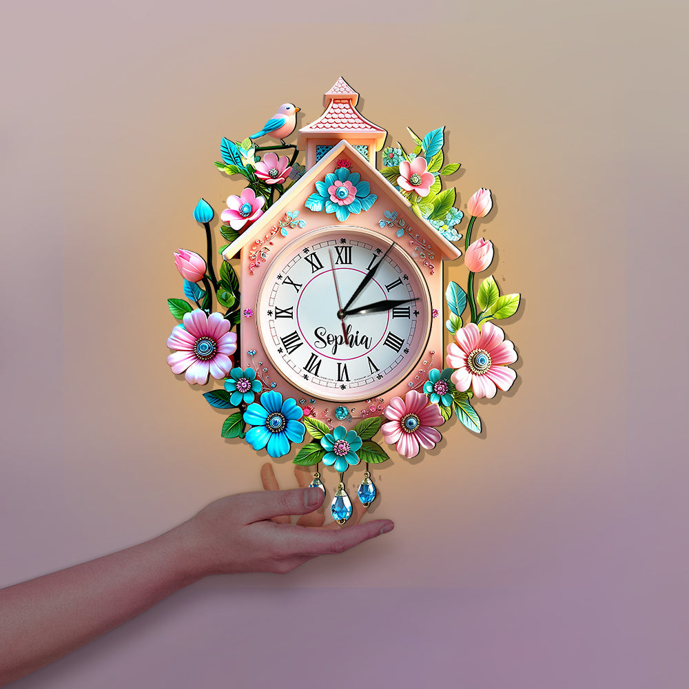 Spring Flowers - Personalized Family LED Light Wall Clock