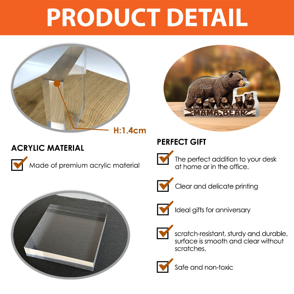 Mama Bear - Personalized Mother Custom Shaped Acrylic Plaque