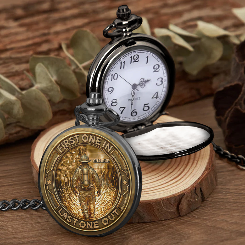 First In Last Out Fire Dept - Personalized Firefighter Pocket Watch