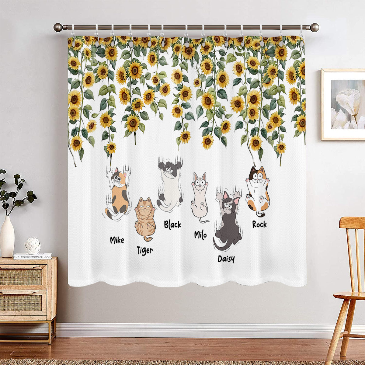 Cute Cats And Sunflowers - Personalized Cat Blackout Window Curtain/ Drapes Set