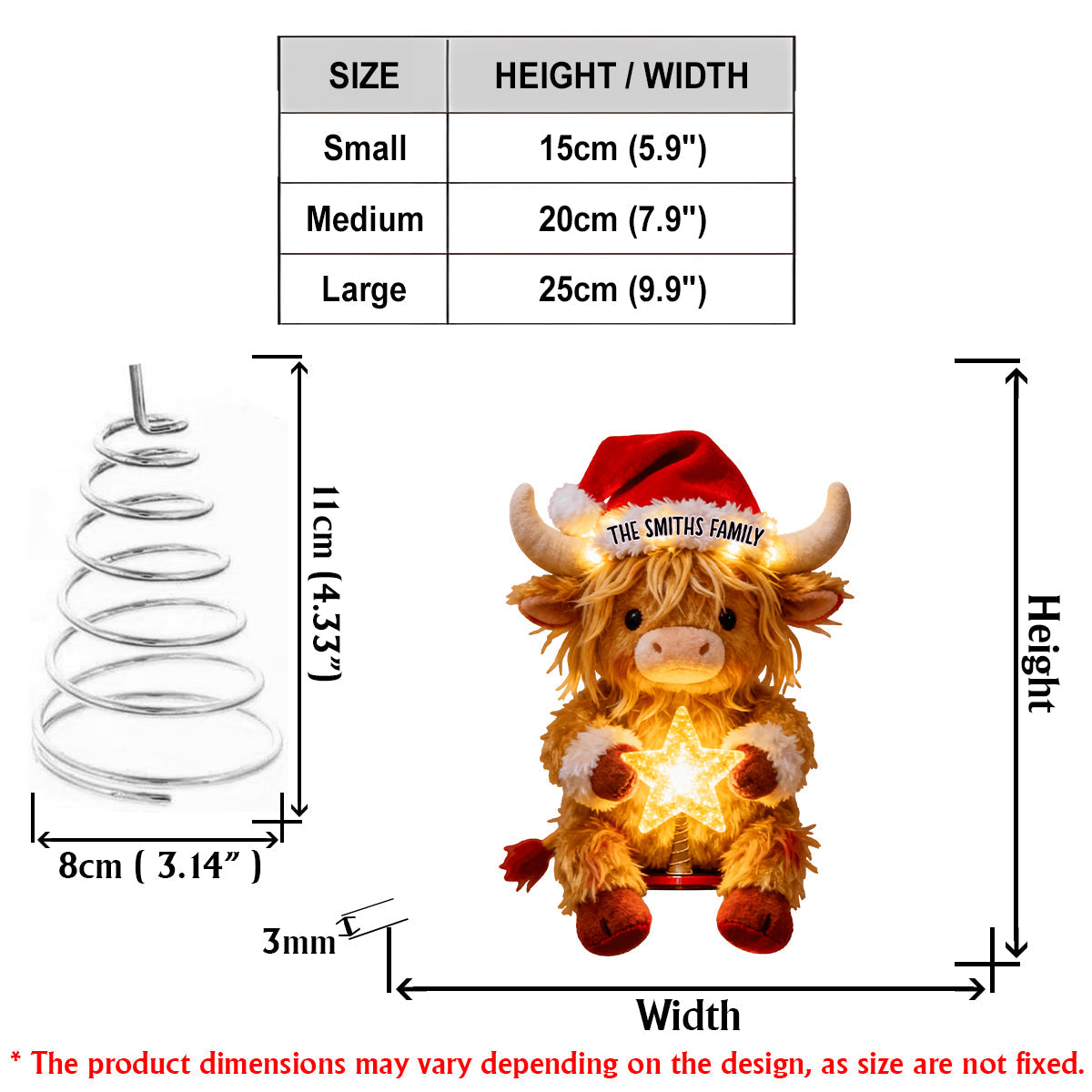 Merry Christmas - Personalized Highland Cow LED Light Tree Topper