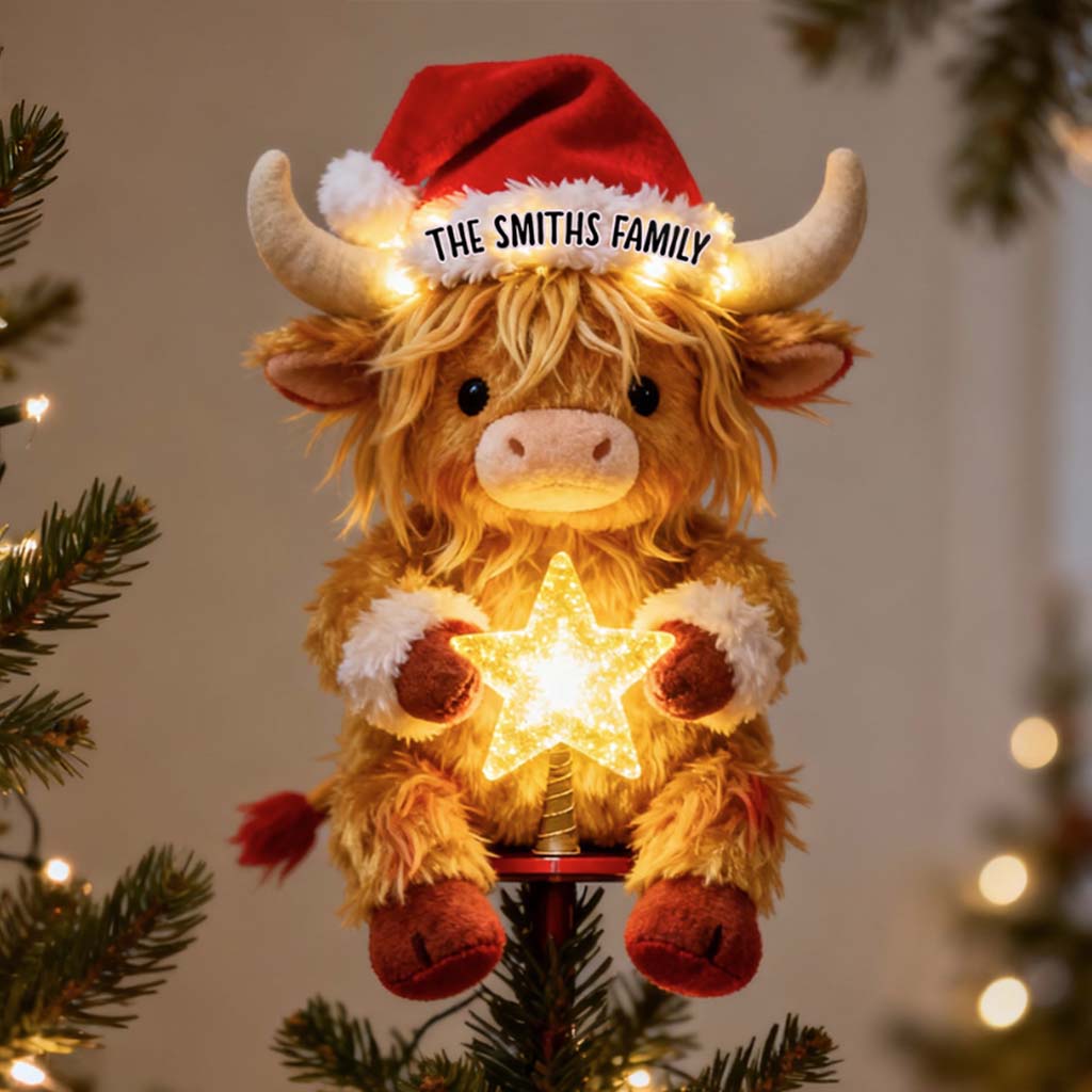 Merry Christmas - Personalized Highland Cow LED Light Tree Topper