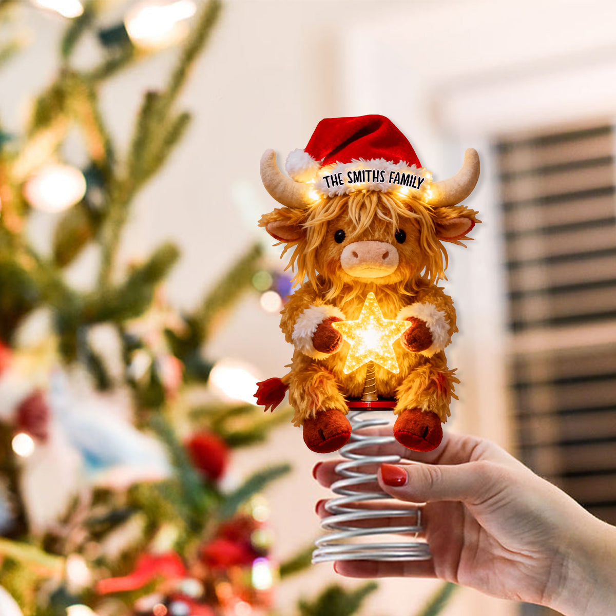 Merry Christmas - Personalized Highland Cow LED Light Tree Topper