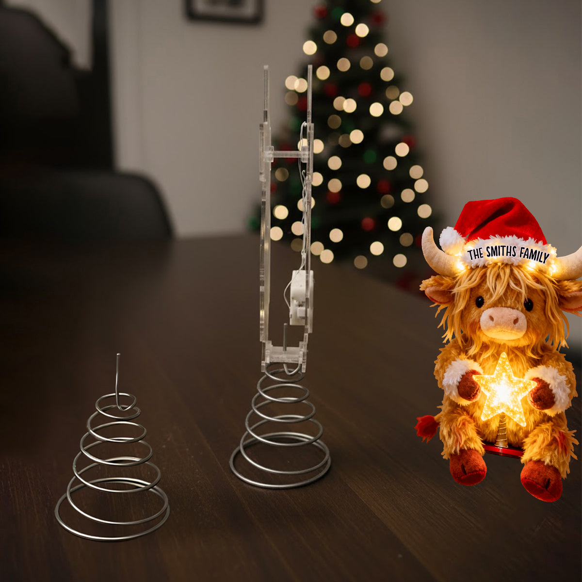 Merry Christmas - Personalized Highland Cow LED Light Tree Topper