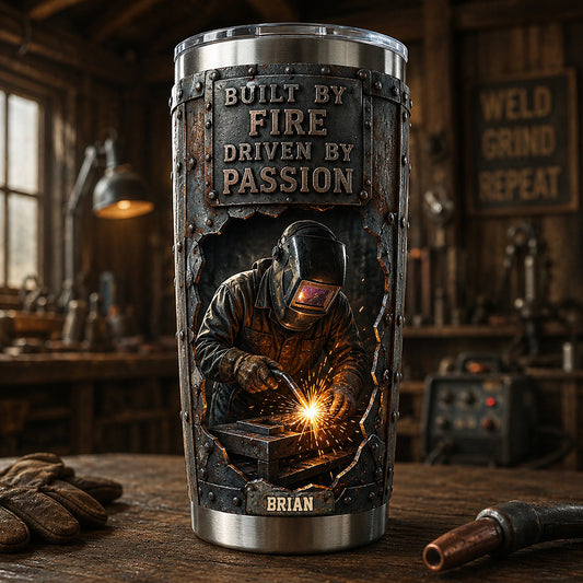 Built By Fire, Driven By Passion - Personalized Welder Tumbler