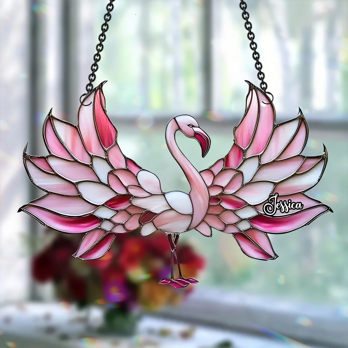 Love Flamingos - Personalized Flamingo Window Hanging Suncatcher Ornament