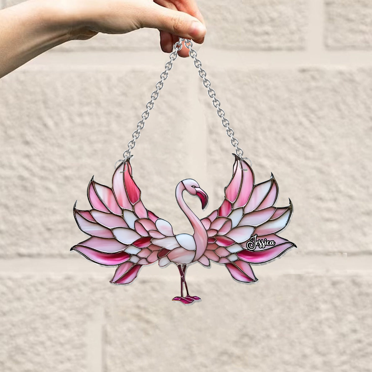 Love Flamingos - Personalized Flamingo Window Hanging Suncatcher Ornament