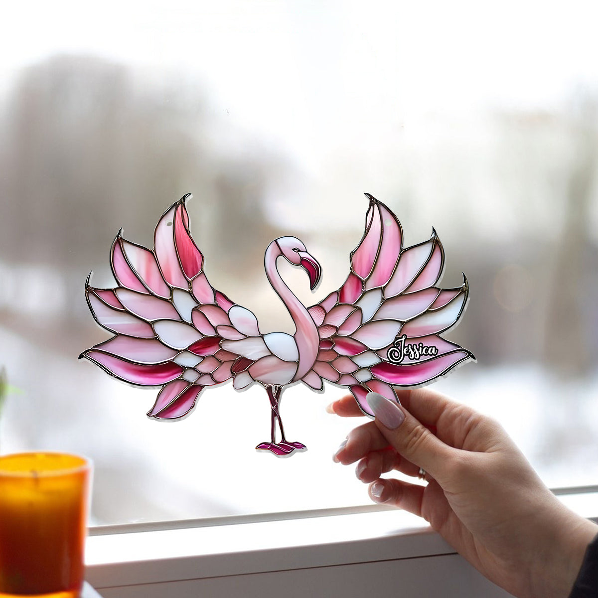 Love Flamingos - Personalized Flamingo Window Hanging Suncatcher Ornament