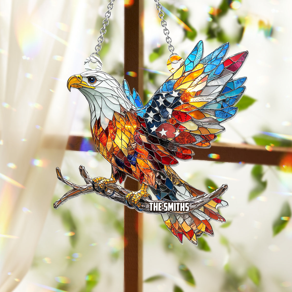 God Bless American - Personalized Independence Day/ 4th of July Window Hanging Suncatcher Ornament