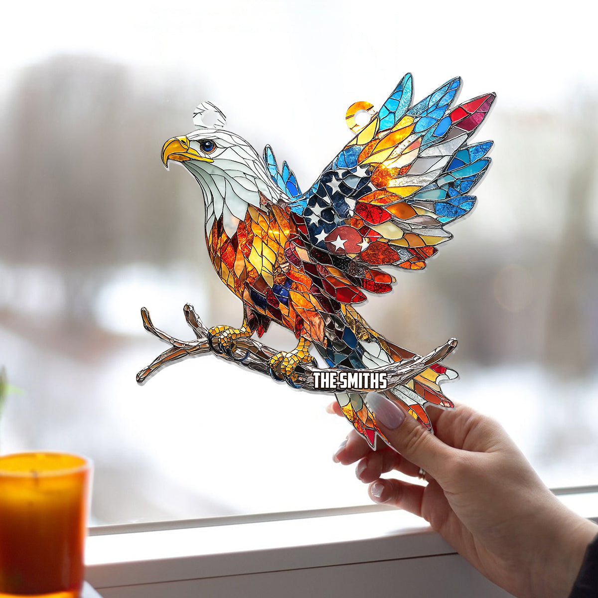 God Bless American - Personalized Independence Day/ 4th of July Window Hanging Suncatcher Ornament