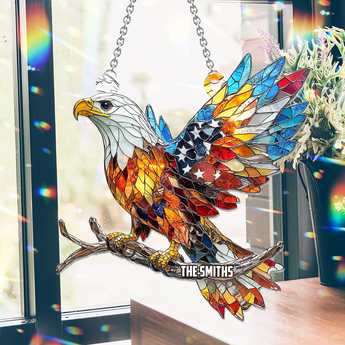 God Bless American - Personalized Independence Day/ 4th of July Window Hanging Suncatcher Ornament