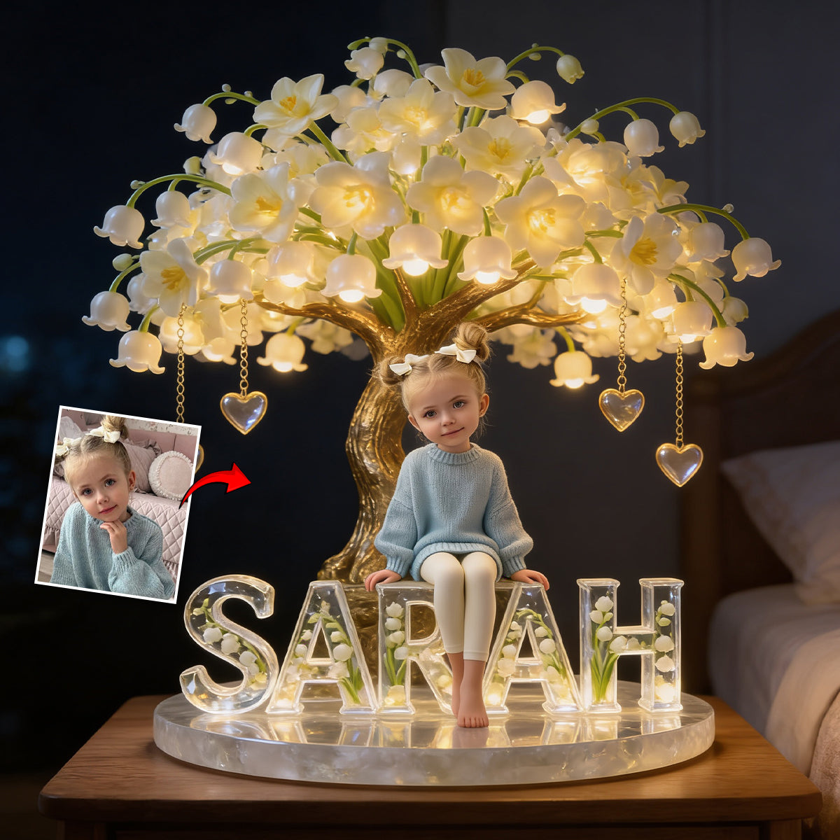 Custom Any Photo & Birthmonth Flower - Personalized Kid Acrylic LED Night Light