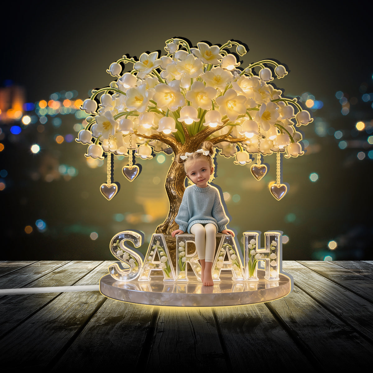 Custom Any Photo & Birthmonth Flower - Personalized Kid Acrylic LED Night Light