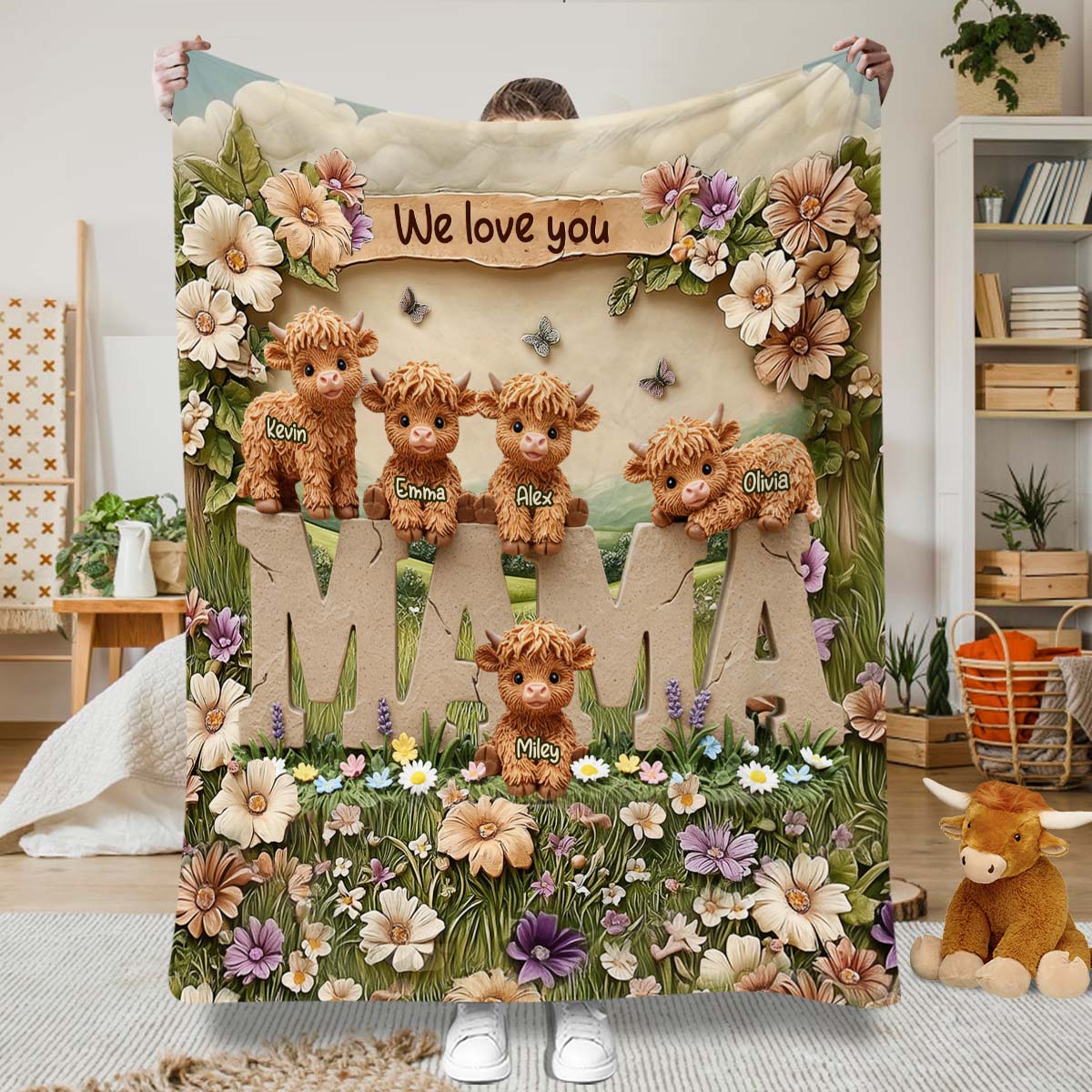 Cute Highland Cow Mama, Grandma - Personalized Mother Blanket