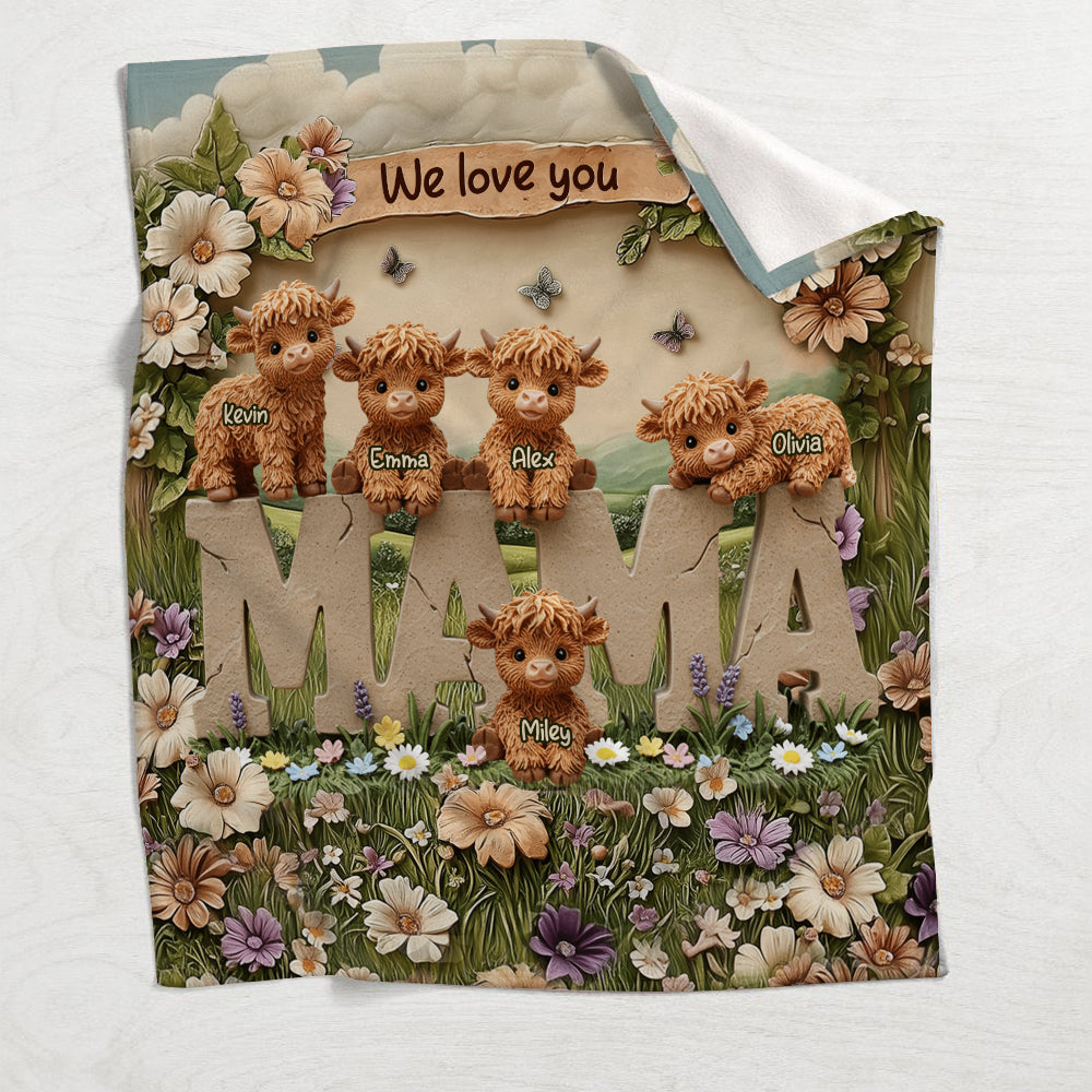 Cute Highland Cow Mama, Grandma - Personalized Mother Blanket