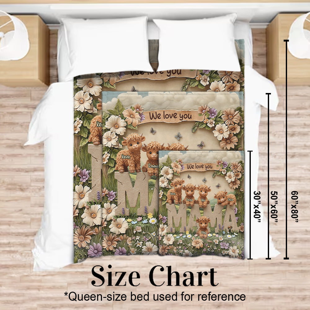 Cute Highland Cow Mama, Grandma - Personalized Mother Blanket