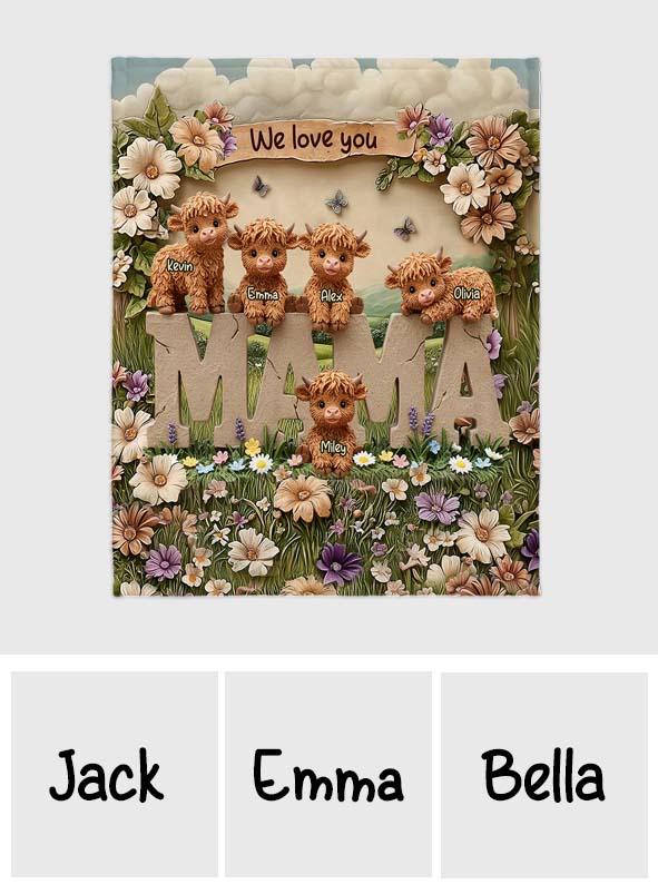 Cute Highland Cow Mama, Grandma - Personalized Mother Blanket