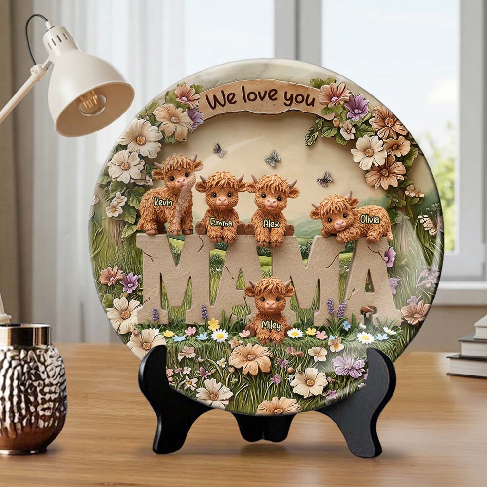 Cute Highland Cow Mama - Personalized Mother Ceramic Round Plate