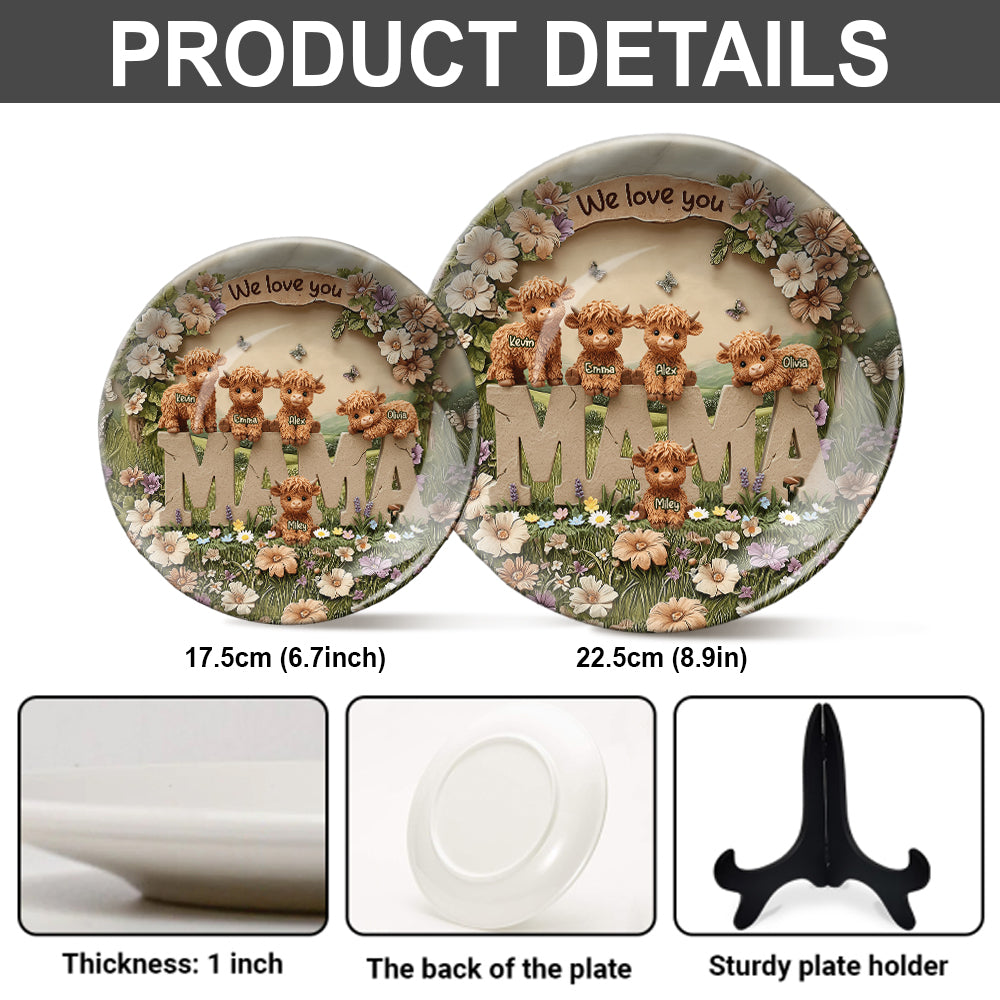 Cute Highland Cow Mama - Personalized Mother Ceramic Round Plate