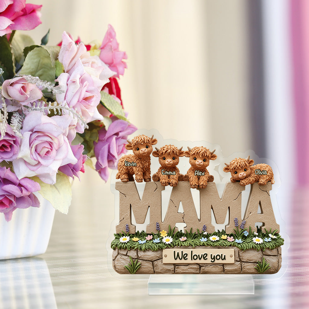 Cute Highland Cow Mama - Personalized Mother Custom Shaped Acrylic Plaque