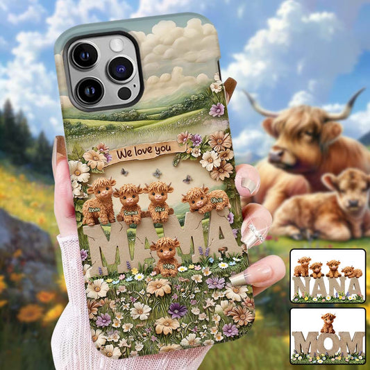 Cute Highland Cow Mama, Grandma - Personalized Mother Full Print Phone Case
