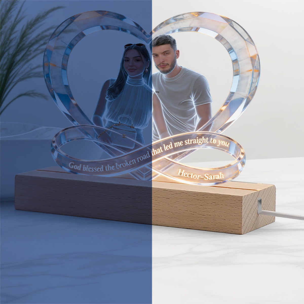 God Blessed The Broken Road - Personalized Couple Shaped Led Night Light