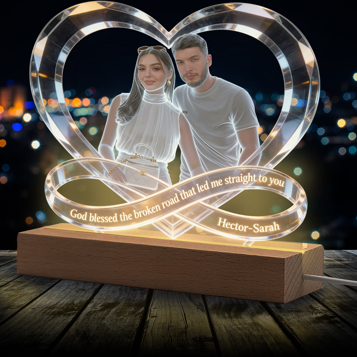 God Blessed The Broken Road - Personalized Couple Shaped Led Night Light