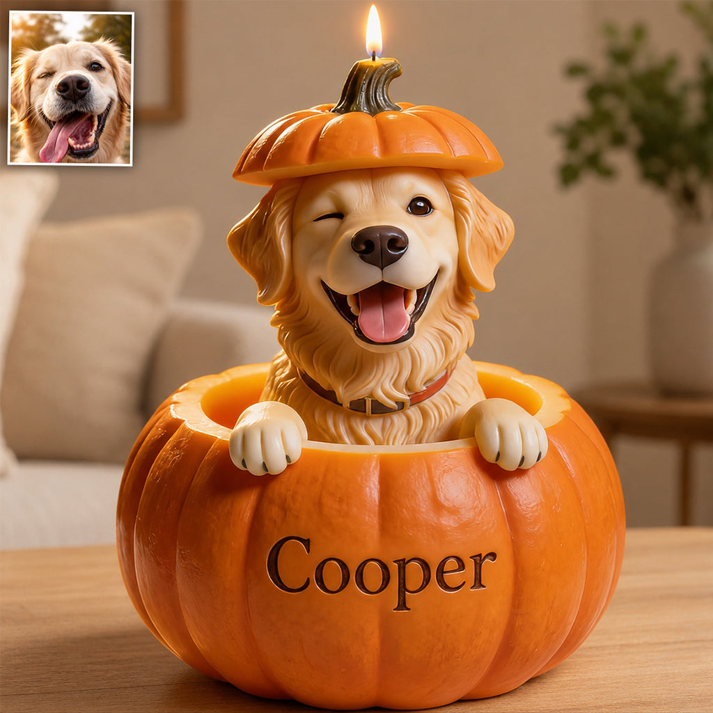 Boo Buddy Pumpkin - Personalized Dog Custom Shape Wooden Candle Holder