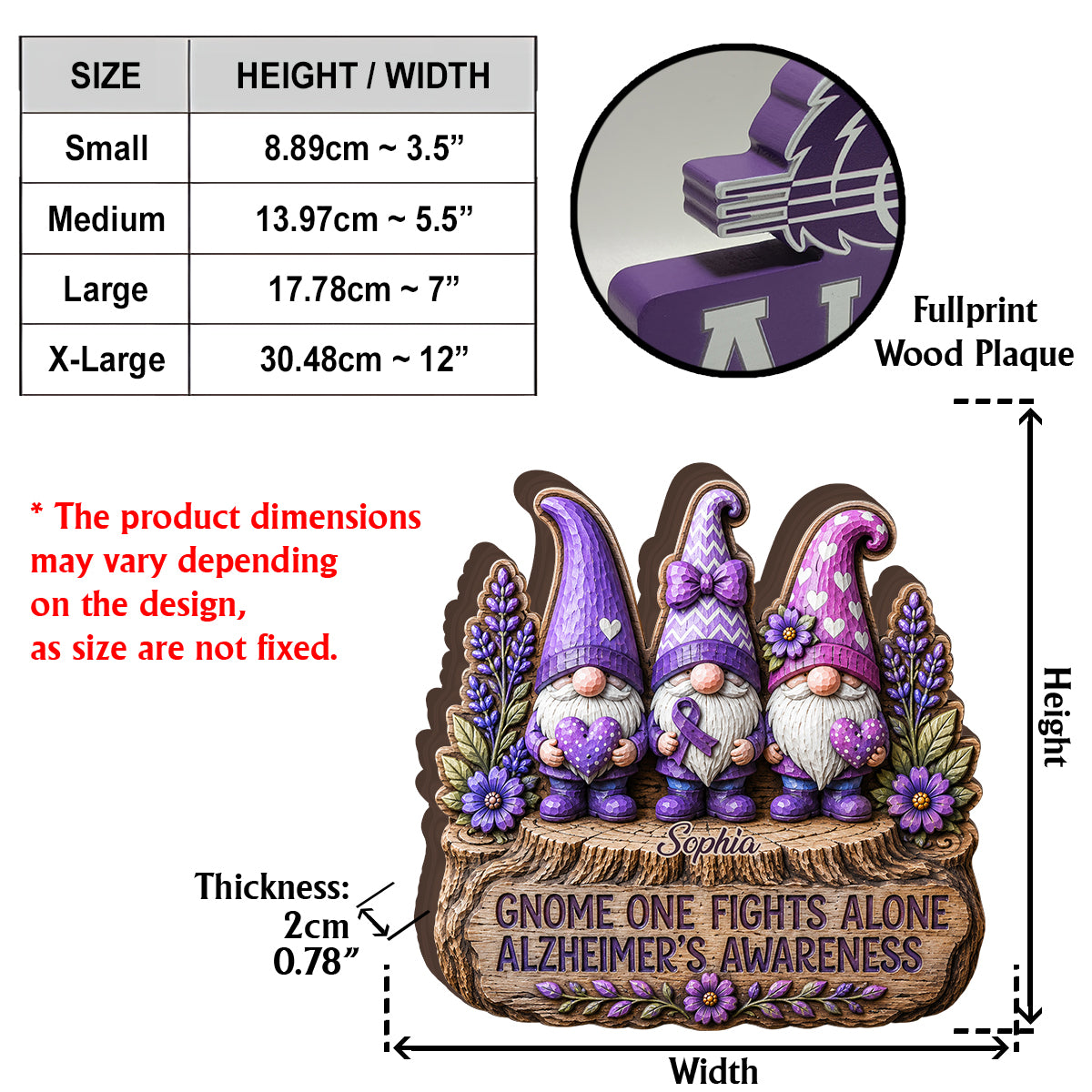Gnome One Fights Alone - Personalized Alzheimer Awareness Custom Shaped Wood Plaque
