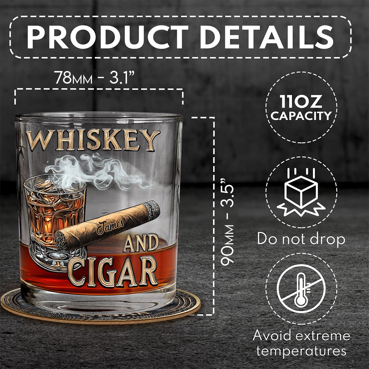 Whiskey And Cigar - Personalized Whisky Glass