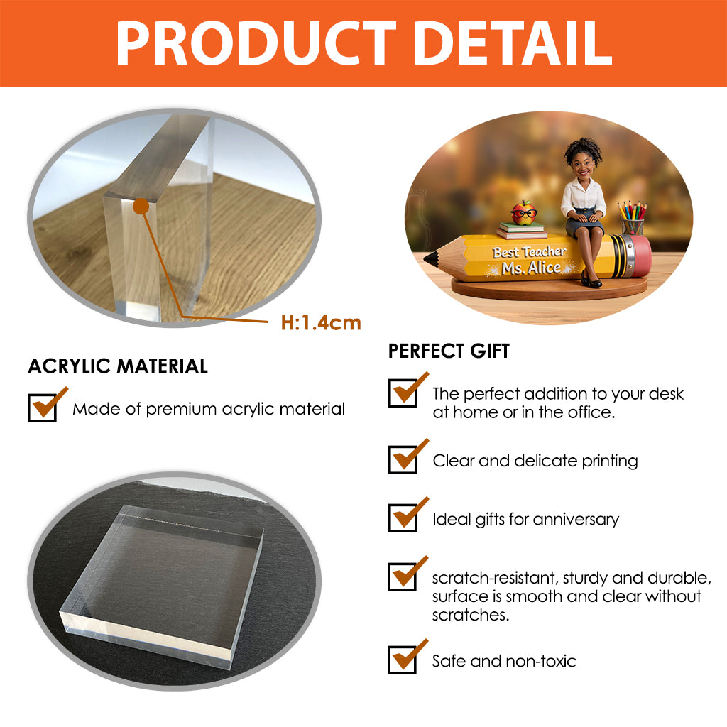 Teacher Gift, Best Gift for Teacher - Personalized Teacher Custom Shaped Acrylic Plaque