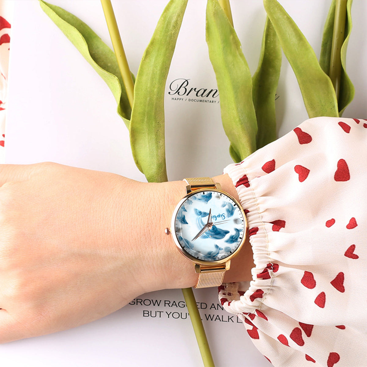Glassy Dolphin - Personalized Dolphin Women Hand Watch