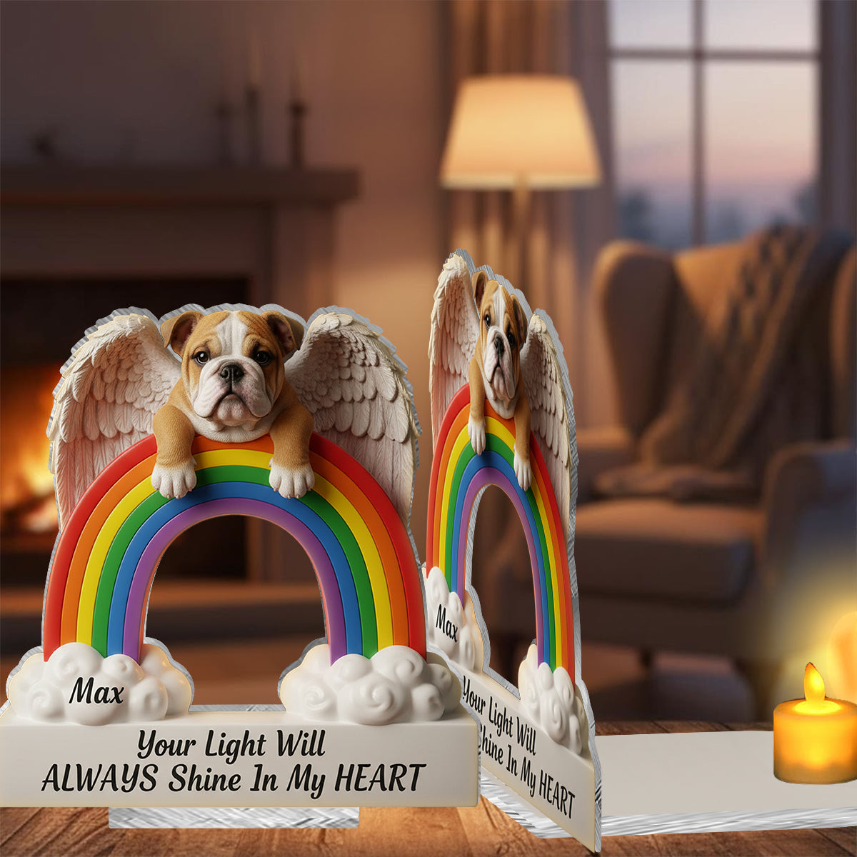 Your Light Will Always Shine In My Heart - Personalized Dog Candle Holder Sign