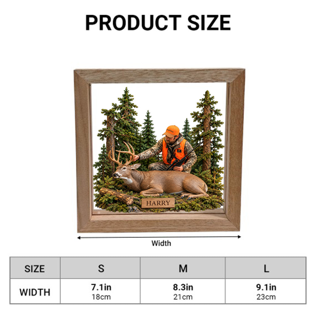 Miniature Style Gift, Custom From Any Photo - Personalized Hunting Wooden Frame LED Light