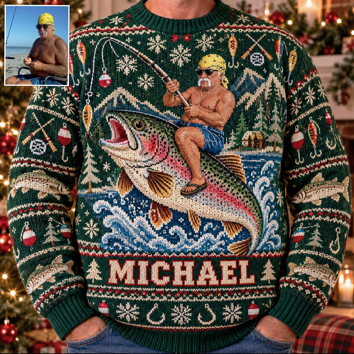 Riding On Fish Life - Personalized Fishing Ugly Sweater