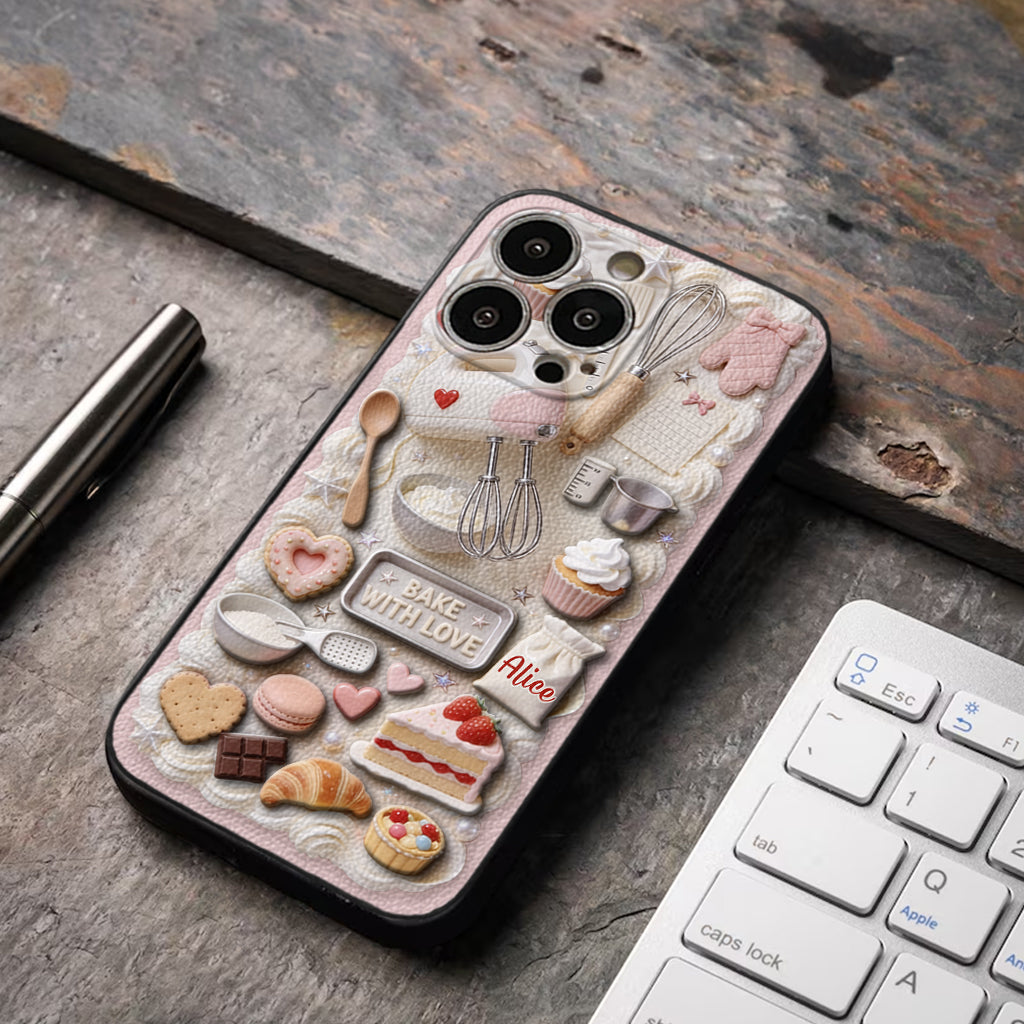 Bake With Love - Personalized Baking 3D Embossed Leather Phone Case