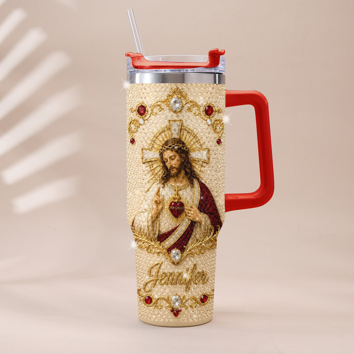 God Bless You - Personalized Christian Rhinestone Tumbler With Handle